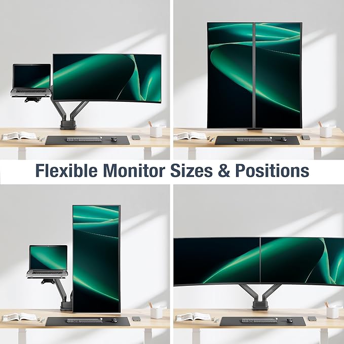 AVLT Laptop and Monitor Arm, Fits 15.6" Notebook and 38" Screen, Dual Full Motion Adjustable Arms, Ergonomic VESA Mount to Organize Work Surface & Remove Clutter