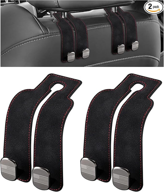 Sun Walker 2 PCS Car Seat Headrest Hooks, Auto Back Seat Purse Hook Bag Organizer with American Flag, Vehicle Double Metal Hooks Storage Hanging Holder for Handbags Coats Phones (Black)