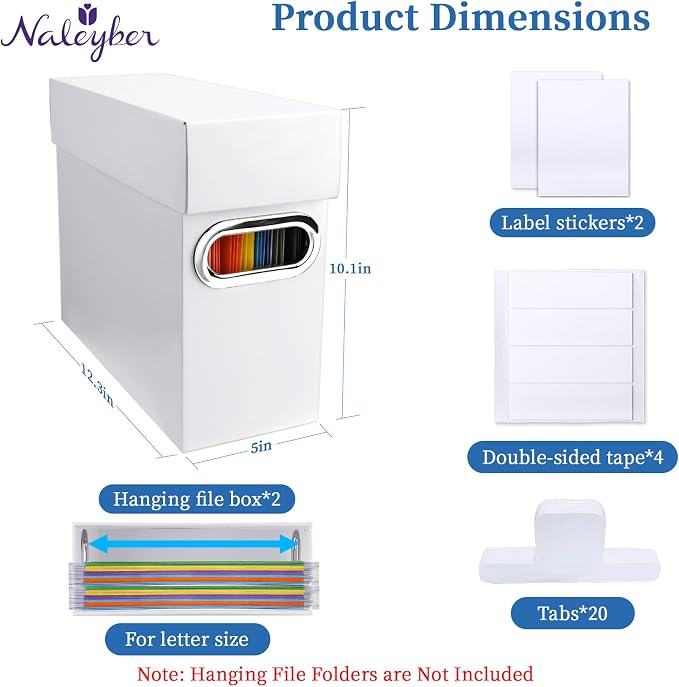 File Organizer Box with Lid & Handle, Thickened Cardboard Hanging File Folder Storage Boxes for Letter Size, Portable Filing Organizer for Office, Home, Classroom, White 2 Pack