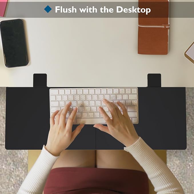 BONTEC Ergonomics Desk Extender Tray, 27.2x9.5 Inch Table Mount Arm Rest Shelf, 90° Foldable Keyboard Tray Platform, Clamp on Computer Arm Rest for Desk, Suitable for Office Desks, Black Carbon Fiber