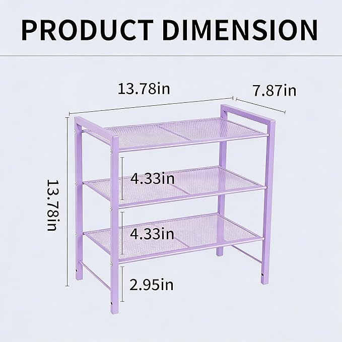 Desktop Shelf Organizer, 3-Tier Desk Organizer, Adjustable Metal Bookshelf for Top of Desk, Office Storage Rack for Office, Home, Dorm and Small Spaces (Purple)