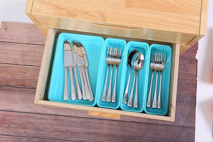 15 PCS Interlocking Desk Drawer Organizer Separator for Office,Bathroom,Kitchen,Makeup（Blue&Green）