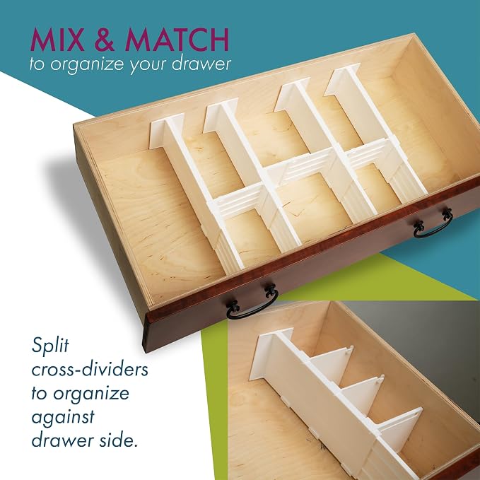 Dial Industries Dresser Drawer Dividers, 4 Pk + 3 Cross Dividers, 4.5" Deep