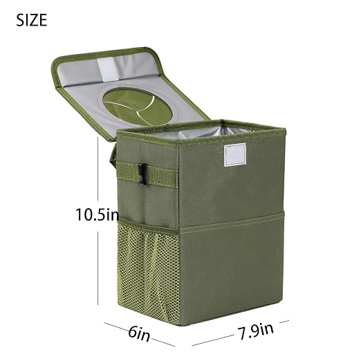 AOKJOY Car Garbage can with lid Leak Proof Vehicle Trash Can 3 Storage Pockets Hanging Waterproof car Trash Bag for SUV Green
