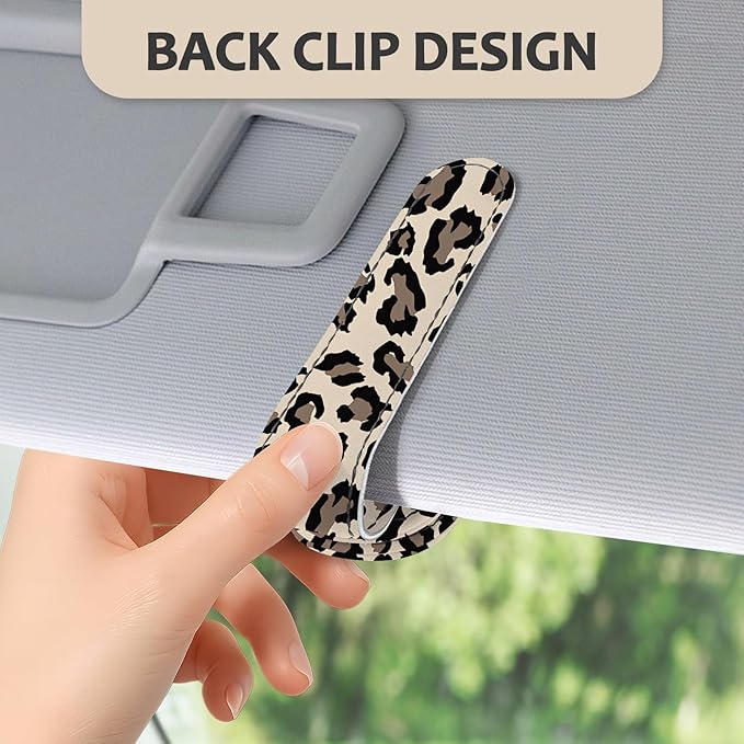 2 Pack Sunglass Holder for Car Visor, Universal Magnetic Car Sunglass Holder for Different Size Eyeglasses, Car Visor Accessories (Leopard-Yellow)