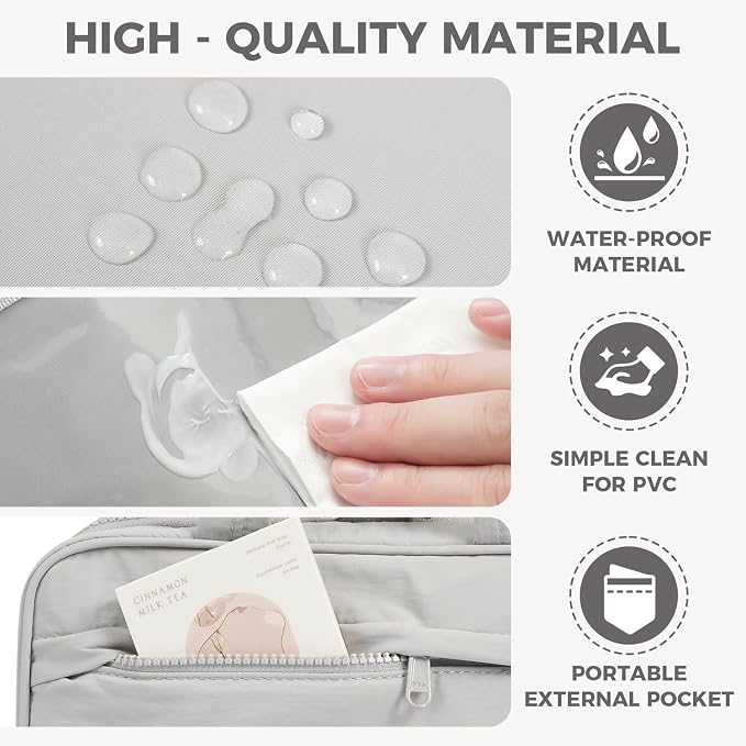 Toiletry Bag for Women, Portable Hanging Organizer, 4 Leakproof Compartments for Full-Sized Conditioners, Brush Sets, Makeup Accessories, Visible and Easy to Access, M, grey