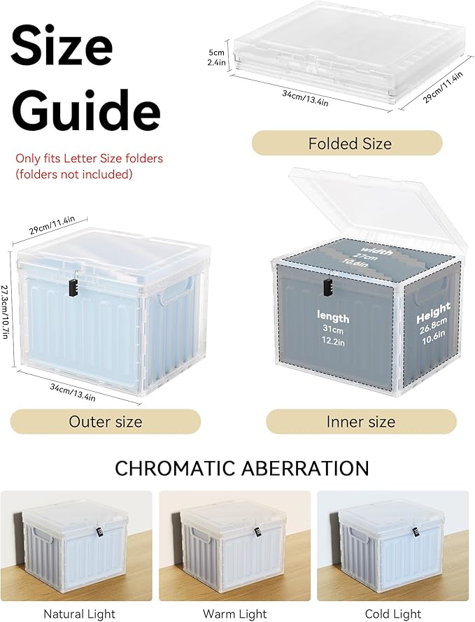 Oterri Plastic File Box with Lid for Letter Size Hanging File Folders, Hanging File Folder Box for Home, Office, School, File Cabinet (Clear, Large-1 Pack Without Folders)