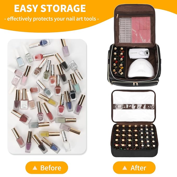 CUBETASTIC Extra Large Nail Polish Organizer Case Holds 86 to 100+ Bottles Nail Polish & Nail Lamp, Nail Supplies Storage Carrying Bag with 2 Removable Pouches