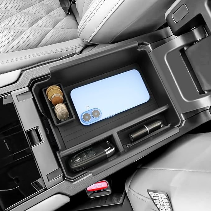 2025 2026 Outlander Center Console Organizer for Mitsubishi Outlander (ES/SE/SEL/Platinum/Taril Edition), Durable ABS Plastic&Anti-Slip Rubber Armrest Tray Insert 2026 Outlander Accessories