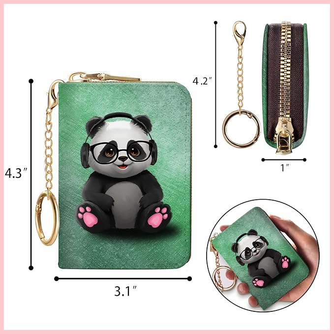 Blusabaca Panda RFID Wallet, Credit Card Holder for Women, Small Cute Wallet with Card Slots Zipper, Leather RFID Card Holder, Card Keychain Wallet, Card Case RFID Blocking Accordion Gift