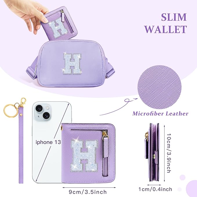 COSHAYSOO Mini Wallet RFID Bifold Travel Essential Purse with Initial Monogrammed Letter Company Anniversary Female Employee Staff Coworker Appreciation Birthday Christmas Thanksgiving Gifts Purple H