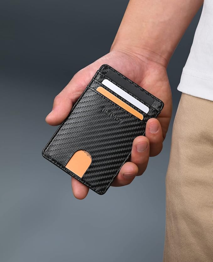 Buffway Mens Slim Wallet, Minimalist Thin Front Pocket Leather Credit Card Holder with RFID Blocking for Work Travel | Minimalist
