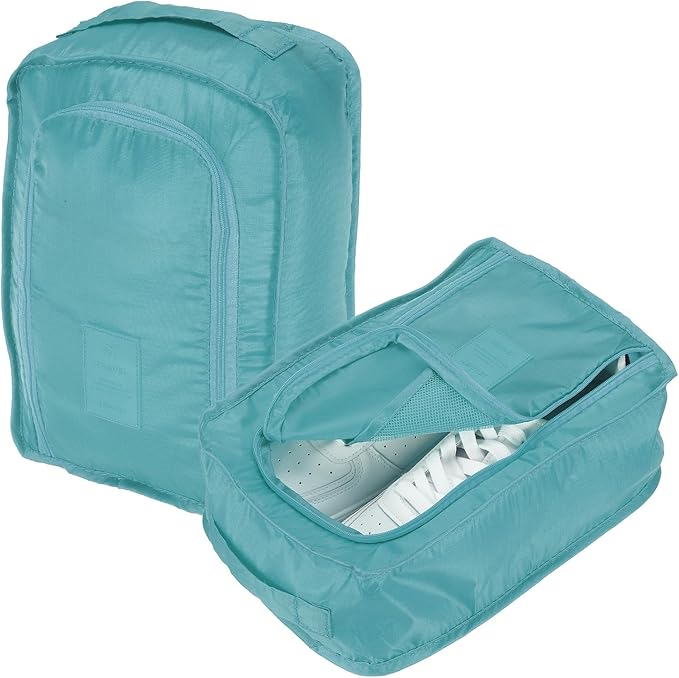 Foldable Travel Shoe Bag, Waterproof Shoe Pouches Organizer with Handle Travel Packing Cubes -Fitting for Storing (Sneakers/Sandals/Fitness Shoes) 2 Pcs & Light Blue