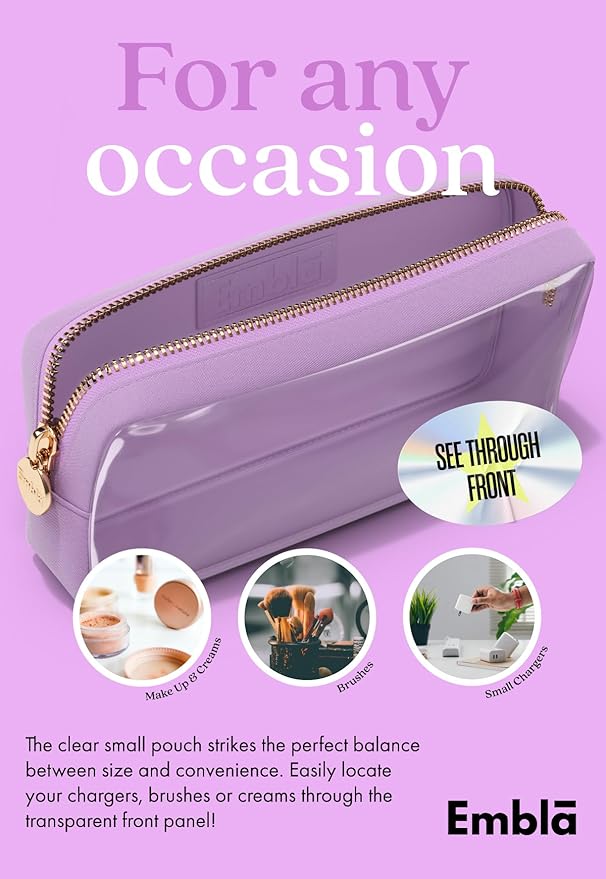 Embla Medium Clear Makeup Bag Travel for Toiletries Cute Make Up Nylon Organizer Pouches Quart Size Cosmetic Bags for Women Girls Zipper Toiletry Skincare Pouch Organizer for Purse Purple