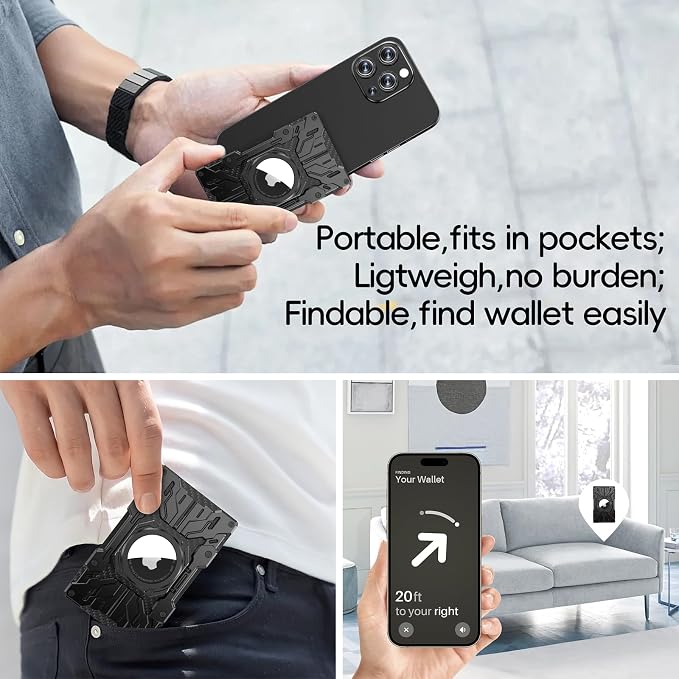 Minimalist Mens Wallet RFID Blocking - Slim Metal Wallet With Airtag Holder - Compact Credit Card Holder Mini Size, Metal, Carbon Fiber (Black)