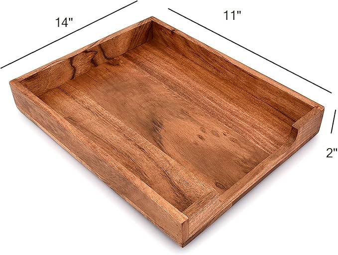 EDHAS Letter Trays & Stacking Supports Acacia Wood Desk Document, File Folder, Magazine Holder Tray (14" x 11" x 2")