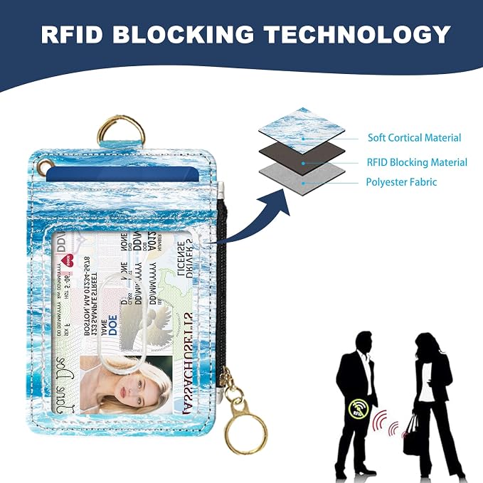 Slim Wallet Credit Card Holder, Sharks and Cats, RFID Wallet Women Cute Small Front Pocket Wallet With Zipper, PU Leather Thin travel RFID Blocking Card Case ID Window,Ladies Gifts