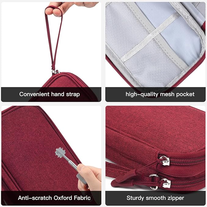 CAAORDKSO Electronic Organizer Travel Cable Accessories Bag, Case for Cable, USB, Cord, Charger, Phone, Power Bank, Earphone (Wine Red, Large)