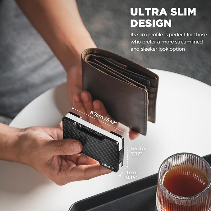 VULKIT Men's Metal Wallet with Money Clip Slim Credit Card Holder, Minimalist Business Card Case Front Pocket Wallet for Men(Carbon Black)
