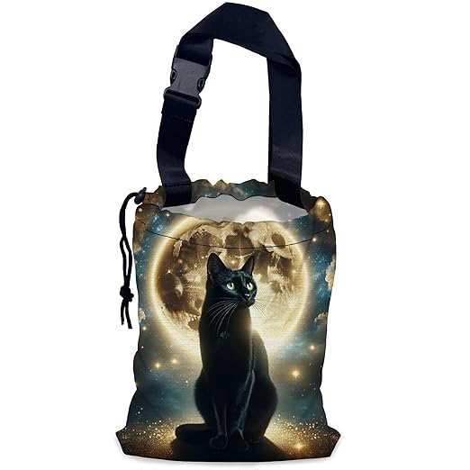 Black Cat Car Trash Bag,Full Moon Hanging Drawstring Car Garbage Bag,Waterproof Canvas Car Back Seat Organizer with Adjustable Buckle,for Vehicles,SUVs,Camping,Road Trips