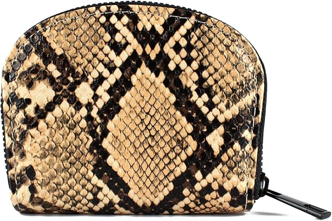 Small Zip Wallet Credit Card Wallet Coin change case Holder for women PU Leather(Sand Snake)
