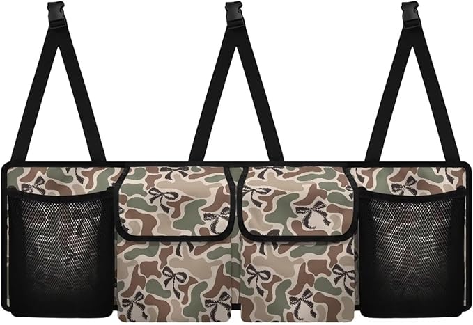 Bow Camo Hunting Car Trunk Organizer Foldable Vehicle Interior Cargo Organizers Accessories Waterproof Collapsible Car Storage Bag with 4 Pockets for Cars Sedans SUVs