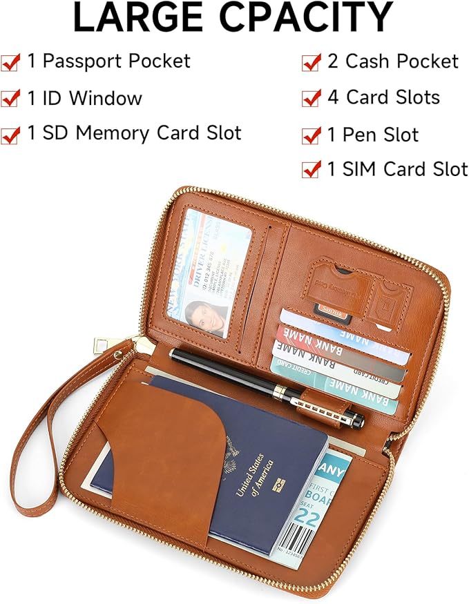Leather RFID Blocking Passport Holder Travel Wallet, Passport Cover/Travel Wallet for Women/Men with