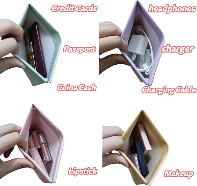 4 Pack 7.1"×5.5" Small Makeup Bag for Purse, Magnetic Large Pouches for Purse Organization, Soft PU Leather Mini Travel Organizer Pouch for Women's Cosmetics Lipstick Cash Credit Card