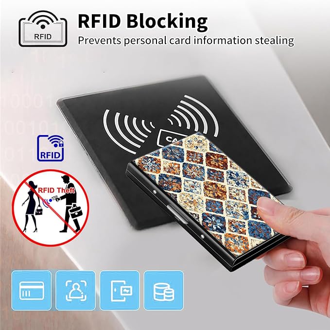 Metal Wallet,Credit Card Holder for Women Men,RFID Blocking Card Holder Mini Slim Aluminum Wallet ID Case Hard Case Business Card Holder Case,Vintage Pattern