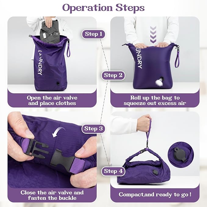 Travel Laundry Bag, Vacuum Compression Dirty Clothes Travel Bag, Waterproof Wet/Dry Space-Saving Laundry Storage Organizer, Smell Proof Storage Bag for Clothing, Swimming, Yoga, Gym, Camping