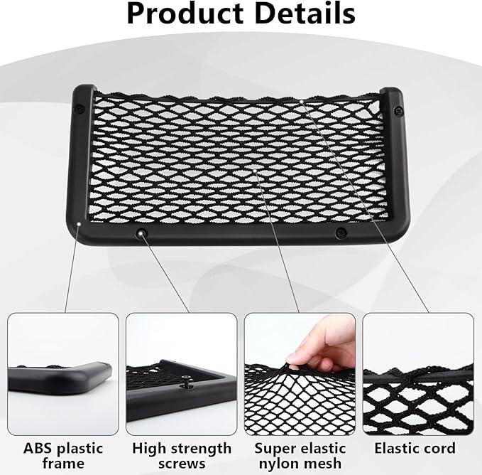 2 PCS Car Net Pocket, ABS Plastic Frame Cargo Net Storage Pockets Phone Nets, Car Mesh Net Pockets with Screws for Auto, RV, Boat, and Camper Storage Nets (9 x 4.3 Inch)