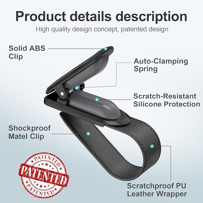 Veharvim Sunglass Holder for Car (2 Pack, One-Handed Operation, Gentle & Secure Hold, Silicone Padded, Universal Fits Sunglass and Car Visor) - Sunglasses Clip for Car Visor (Black & Silver, 4 Pack)