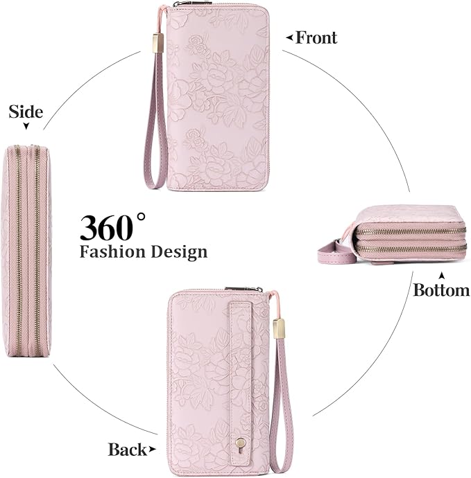 GAEKEAO Wallet for Women Clutch RFID Blocking Wristlet Leather Purse Large Capacity Credit Card Holder with Grip Hand Strap