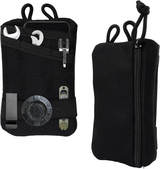 Small EDC Pocket Organizer, 5-Pocket EDC Pouch for Men, Compact EDC Tool Pouch for Knife Flashlight Pen Multitool, Black EDC Belt Pouch for Daily Carry