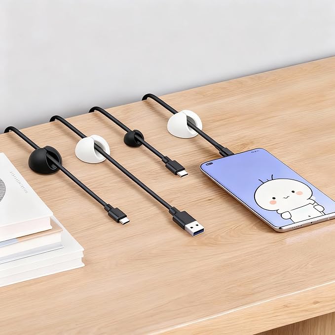 Desk Cord Cable Holder Clips, Adhesive Charging Cord Wire Organizer Keeper Holder for Nightstand, Desk, Office or Mouse with 1 Power Strip Holder