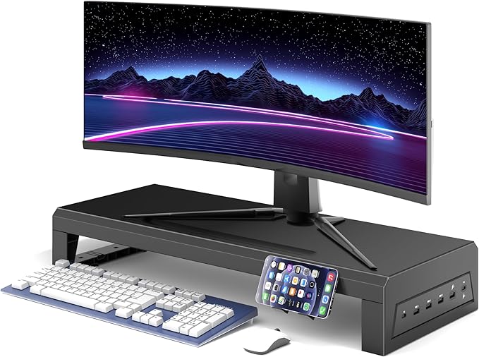 Computer monitor stand Laptop Desk Shelf & Monitor Riser ï¼?1.6 inches,22W charging , 2 USB 3.0 , and 1 USB 2.0ï¼?Monitors/PC/Laptop/Computer Space Saver Organizer ，Heavy Duty Gift Gaming Studio Office (USB Hub Fast Charging Version, 550mm)