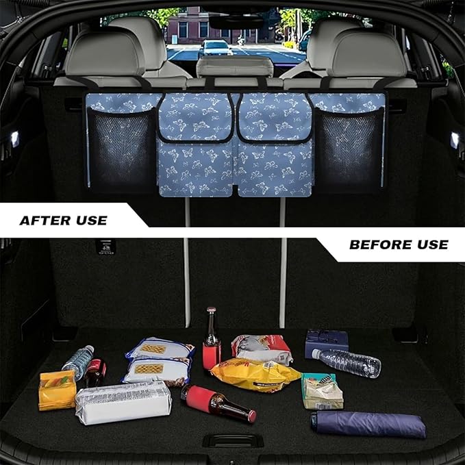 Butterfly Print Car Trunk Organizer with 4 Pockets Foldable Car Backseat Storage Bag Universal Detachable Auto Accessories for SUV Hatchback Crossover Minivan