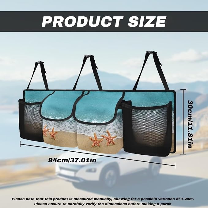 Sea Starfish Trunk Organizer and Storage, Backseat Hanging Organizer for SUV, Truck, MPV, Waterproof, Collapsible Cargo Storage Bag with 4 Pockets