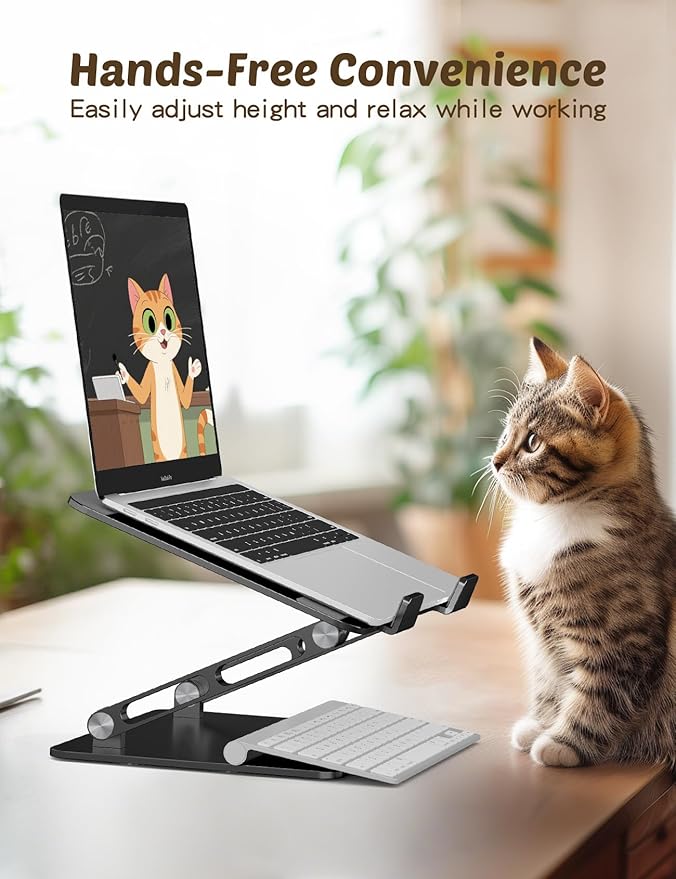 Aoviho Laptop Stand for Desk ??Adjustable Aluminum Laptop Riser with Unique Cat-Shaped Cooling Vent, Portable Desk Gift & Decor, Compatible with MacBook Air Pro, Dell, HP, Lenovo (10"-17.3"), Black