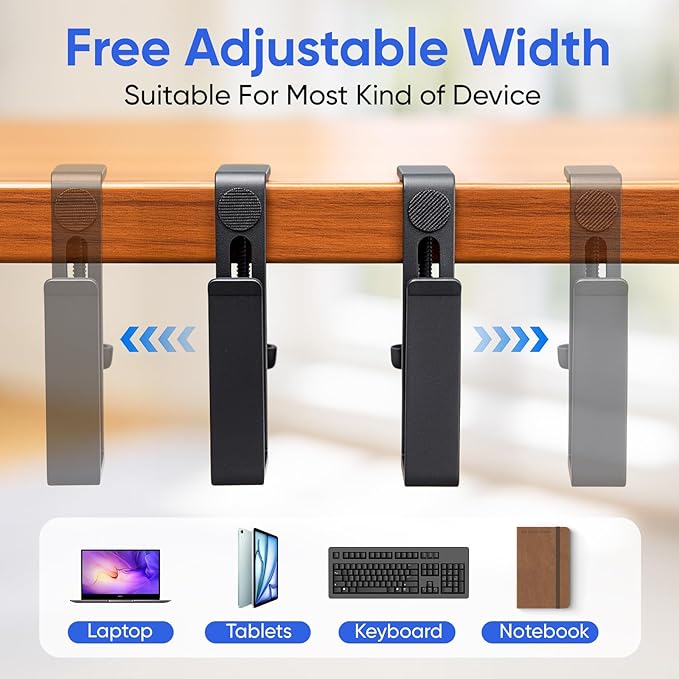 OOKUU Adjustable Desk Side Laptop Holder, No Drill Laptop Side Desk Mount, Hanging Side Desk Laptop Stand, Non-Slip Scratch-Resistant Pad（Black）