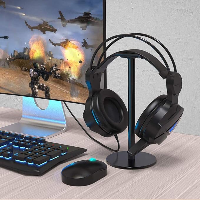 Headphone Stand Gaming Headset Holder Universal Aluminum Metal Headphone Holder Hanger with Aluminum Supporting Bar Flexible Headrest ABS Solid Base for All Headphone,Black, HSB3602
