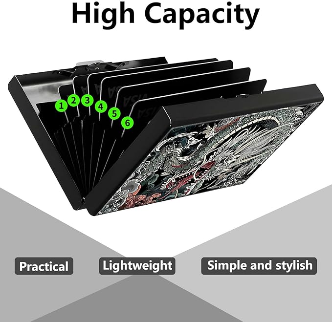 Credit Card Holder, Chinese Dragons Design Mini RFID Blocking Aluminum Wallet Slim Metal Hard Case Shell Travel Wallet ID Case Small Credit Cards Case Business Cards for Women Men Girls