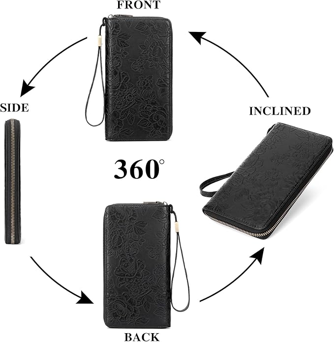 SENDEFN Women's Wallet RFID Blocking Leather Zip Around Wallet Large Capacity Long Purse Credit Card Holder with Wristlet