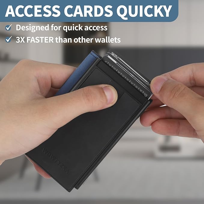 Mens slim Wallet，with RFID Shielding, Holds 9 Cards Easily, metal wallet， card wallet for Men, Minimalist Wallet For Men, Made of aluminum and Pu Synthetic Leather, Includes Cash clip (Black)