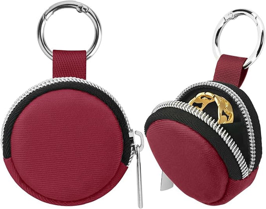 Portable Ring Organizer Case with Keychain, Traveling Ring Holder Storage Bag, Anti-Lost Keychain Container for Smart Rings, Jewelry (2, Burgundy)