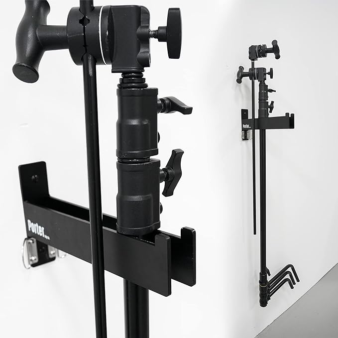 C Stand Wall Mount Bracket - Rack Wall Storage - Light Stand Bracket - Holds 5 C Stands - Heavy Duty Steel Production Hanger - Studio Organizer