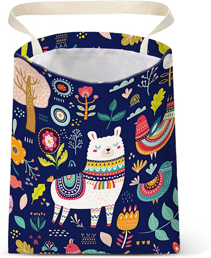 Car Trash Bag Hanging No Snap Small Garbage Bag for Car Back Seat Cute Printed One-handed Strap Trash Bags Car Accessories-Navy Alpaca Car Trash Bags