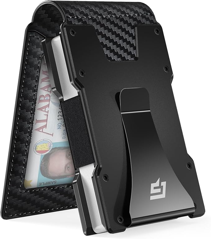 Men Wallet - Money Clip Wallet Slim For Gift Men in Front Pocket 15 Cards - Metal Credit Card Case in Magnetic Flip