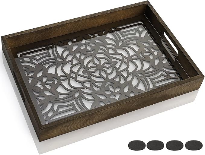 Wood Letter Tray, 15x10 in Large Paper Holder, Desktop Letter Document Organizer with Handle, Decorative File Stationery Tray for Office Supplies, Entryway, Notebooks, Mails