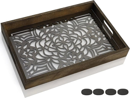 Wood Letter Tray, 15x10 in Large Paper Holder, Desktop Letter Document Organizer with Handle, Decorative File Stationery Tray for Office Supplies, Entryway, Notebooks, Mails